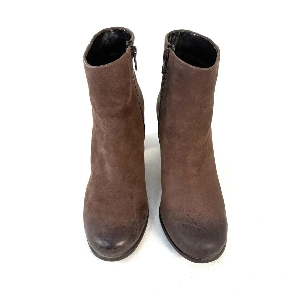 Ecco Jaffna Sepia Brown Leather Heeled Ankle Boots Side Zip - Women's 37/6.5